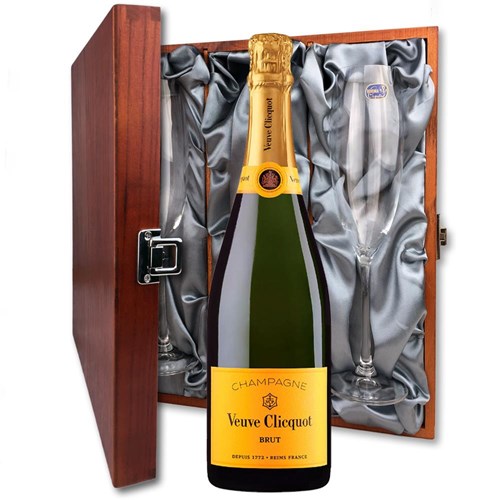 Veuve Clicquot Brut Yellow Label Champagne 75cl And Flutes In Luxury Presentation Box
